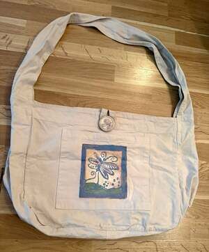 Vintage Blue Fish Clothing Shoulder Messenger Hobo Bag w/ Hand Painted Dragonfly
